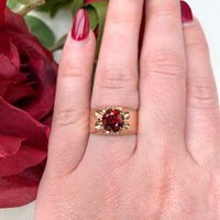 10k Rose Gold 1.71ct Genuine Natural Garnet Men's Ring Belcher Size 7.25 #J7212