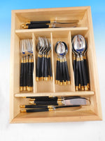 Tucano Black Gold Accent Sasaki Japan Stainless Steel Flatware Set Service 50 pc