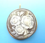 14k Yellow Gold Floral Genuine Natural Shell Cameo Pin Pendant (#J643)