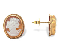A Pair of 9k Yellow Gold Genuine Natural Shell Cameo Earrings Beaded Edge #J6896