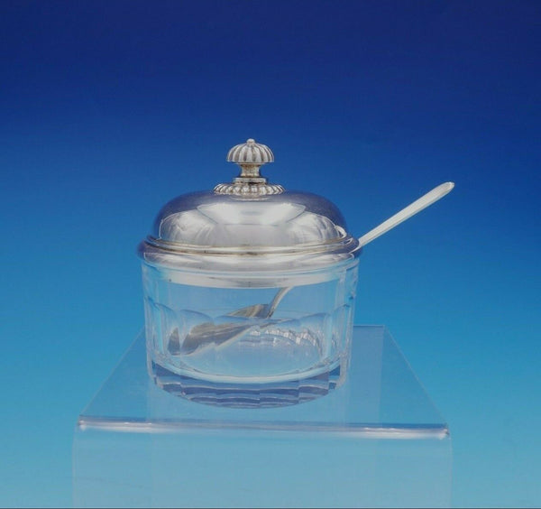 Acropole by Cesa .800 Italian Silver Glass Sugar Bowl Jam Jar with Spoon (#3405)