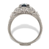 Art Deco Platinum 1.04 Carat Genuine Sapphire and Diamond Filigree Ring (#J7179)