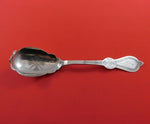 Coin Silver Preserve Spoon with Bright-Cut Handle and Bowl Cross Design 6 5/8"