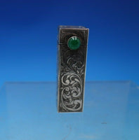 .800 Silver Lipstick Case w/ Green Onyx and Mirror Hand Engraved 2 1/4" (#6809)