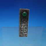 .800 Silver Lipstick Case w/ Green Onyx and Mirror Hand Engraved 2 1/4" (#6809)
