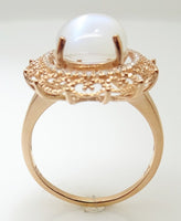 14k Rose Gold 3.83ct Genuine Natural Moonstone Ring with Diamonds (#J3318)