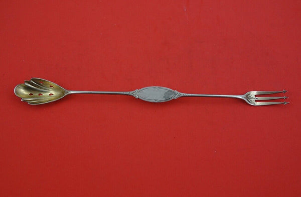 Coin Silver by Albert Coles Olive Spoon /fork combination GW brite-cut  9 5/8"