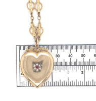 9k Top Victorian Heart Shaped Locket w/Paste Stones Gold Filled Chain (#J6519)
