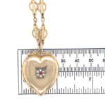 9k Top Victorian Heart Shaped Locket w/Paste Stones Gold Filled Chain (#J6519)