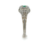 18k White Gold Deco Filigree .21ct Genuine Natural Emerald Ring (#J6332)