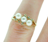14k Cultured Saltwater Pearls and Diamond Ring (#J4930)