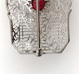 14k White Gold Art Deco Genuine Natural Ruby Filigree Pin Pendant (#J5601)