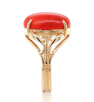 14k Yellow Gold Red/Orange Oval Genuine Natural Coral Ring Size 6.25 (#J6947)