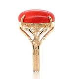 14k Yellow Gold Red/Orange Oval Genuine Natural Coral Ring Size 6.25 (#J6947)