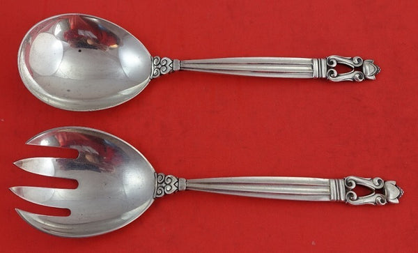 Acorn by Georg Jensen Sterling Silver Salad Serving Set 2pc FH All Sterling 8"