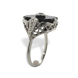 Art Deco 10k Genuine Natural Black Onyx and Diamond Filigree Ring 6.5 (#J7082)