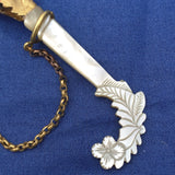 Gilt Tussie Mussie w/ Mesh Cup Mother of Pearl Shell Handle and Turquoise #J7460