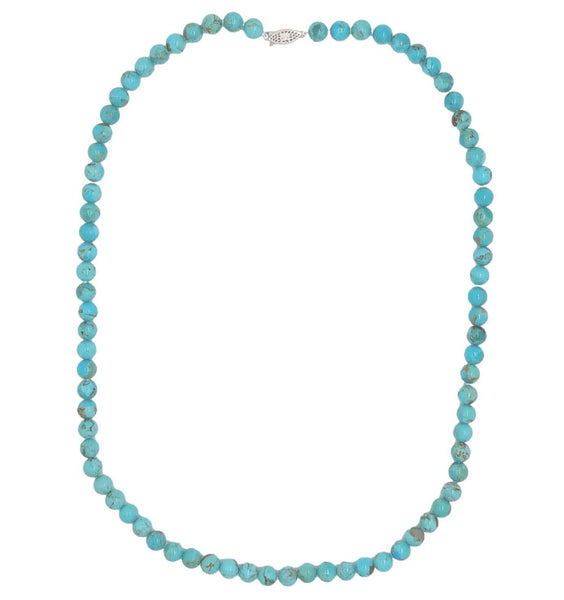 8mm Kingman Genuine Natural Turquoise Bead Strand Necklace 26 1/2" (#J6762)