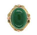 14k Gold Green Genuine Natural Onyx Ring with Applied Rose Gold Flowers (#J7239)