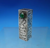 .800 Silver Lipstick Case w/ Green Onyx and Mirror Hand Engraved 2 1/4" (#6809)