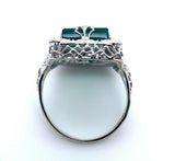 10k White Gold Filigree Genuine Natural Chrysoprase and Diamond Ring (#J4979)