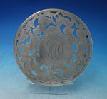 National Silver Co Glass Trivet Plate w/Sterling Silver Overlay Footed 7" #5495