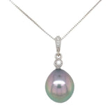 14k White Gold 12.5mm Black Tahitian Pearl Pendant Peacock Color (#J7029)