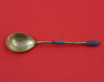 GK Russian .84 Silver Coffee Spoon Vermeil Enameled Twisted Turquoise 4 3/8"