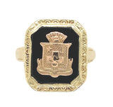 14k Yellow Gold Floral Filigree Genuine Natural Black Onyx Ring w/Emblem #J6777