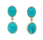 14k Gold Genuine Natural Kingman Turquoise Stud Dangle Earrings 7.39cttw #J6703