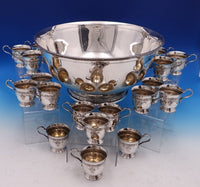 Meadow Rose by Wallace Sterling Silver Punch Bowl Set 19pc (#8078) Fabulous!