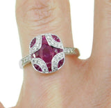 18k Gold Deco Style Specialty Cut Genuine Natural Ruby Ring w/ Diamonds (#J2355)