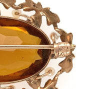 10k Yellow Gold Paste Glass Brooch Pin with Leaves and Seed Pearls (#J6017)