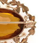 10k Yellow Gold Paste Glass Brooch Pin with Leaves and Seed Pearls (#J6017)