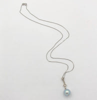 14k White Gold 8.8mm Blue Akoya Pearl and Diamond Pendant with Chain (#J7022)