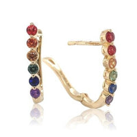 14k Yellow Gold Small Oval Hoop Genuine Natural Rainbow Sapphire Earrings #J6682