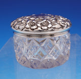 Sterling Silver and Cut Glass Dresser Jar with Repoussed Flowers (#9241)