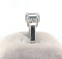 14k White Gold Three Stone Genuine Natural Aquamarine Ring with Diamonds (#J279)