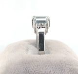 14k White Gold Three Stone Genuine Natural Aquamarine Ring with Diamonds (#J279)