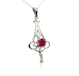 14k White Gold .43ct Ruby Lavaliere Pendant (#J5580)
