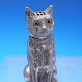Silverplate Pepper Shaker in Form of a Cat Yellow Glass Eyes Victorian 3" #9026