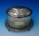 English Silverplate Biscuit Box Bead Border Claw Legs Floral Motif w/Lock #3131