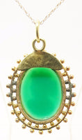 14K Gold Green Genuine Natural Cameo Pendant (#J3372)