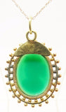 14K Gold Green Genuine Natural Cameo Pendant (#J3372)