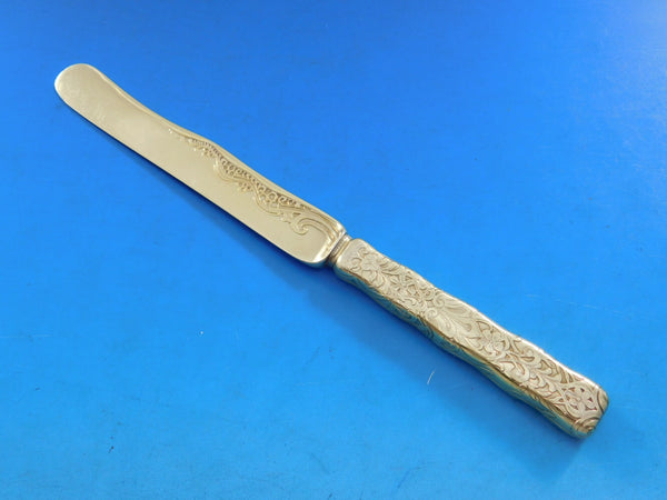 Lap Over Acid Etched by Tiffany Sterling Silver Dessert Knife Vermeil Floral