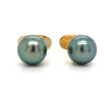14k Yellow Gold Cufflinks with 9mm Tahitian Black Peacock Pearls (#J6426)
