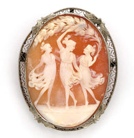 14k Gold Genuine Natural Shell Cameo Pin The Three Graces Figural (#J6245)