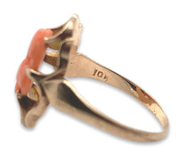 10k Yellow Gold Genuine Natural Coral Cameo Ring Size 6 Jewelry (#J7062)