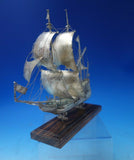 Danish .833 Silver Sculpture Ship with Three Masts Sails Wire Wood Base (#5402)