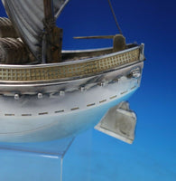 Japanese .950 Silver Sculpture Ship w/ Sail Faux Gold Barrels Wood Base (#5366)